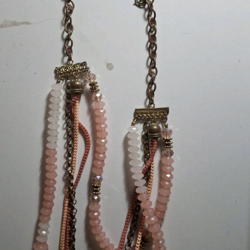 Necklace with pink beads used, chain with patina