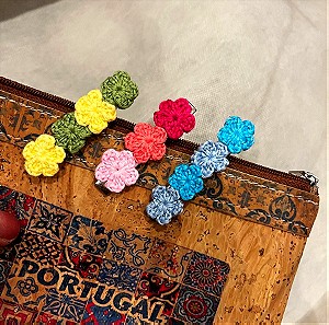 set handmade crochet flower hair clip with pouch