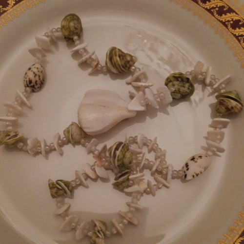 Long necklace made of shells like new, beige and brown