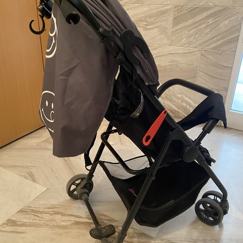 Moni baby stroller used, foldable, black/grey with designs