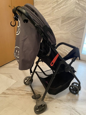 Moni baby stroller used, foldable, black/grey with designs