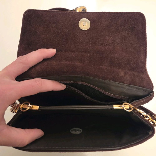 Structured Suede and Patent Leather Tassel Crossbody Bag used, burgundy