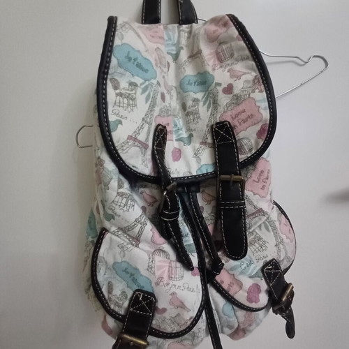 Back bag used with Paris theme, colorful fabric