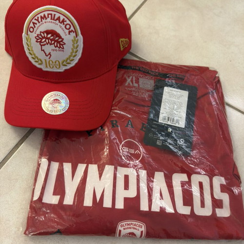 Olympiacos BC Tech GSA XL Training Shirt and 100 Years Collectible Cap new authentic