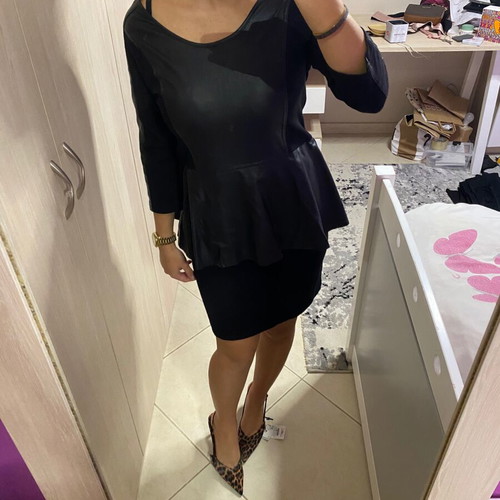 Dress with leather XL like new, black winter design