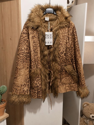 Leopard Suede Coat with Fur Lining New, Size M