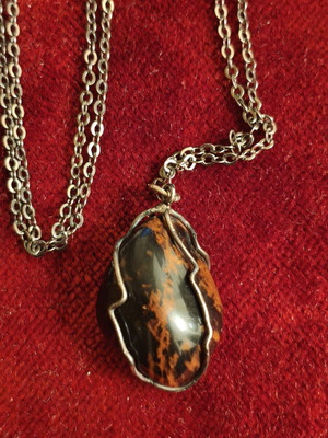 Vintage necklace with obsidian used, boho handmade style