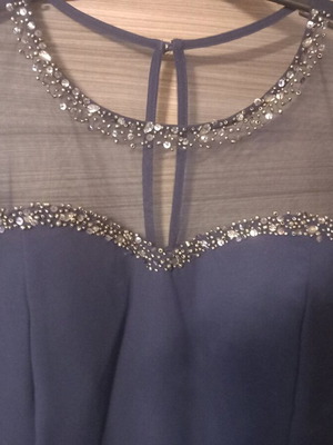 Little Mistress dress dark blue new with sheer sleeves and beads