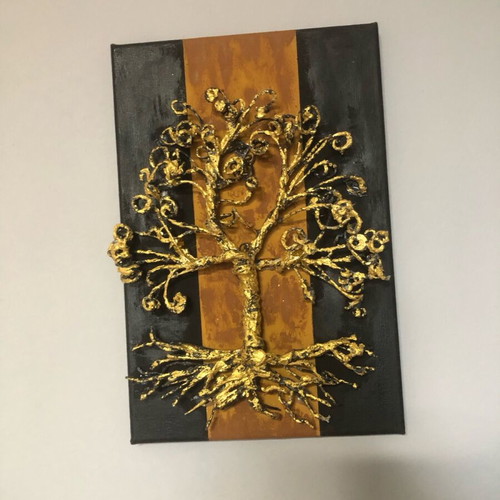 Handmade embossed artwork The Tree of Life gold and black new