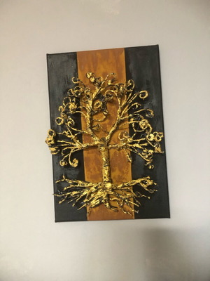 Handmade embossed artwork The Tree of Life gold and black new