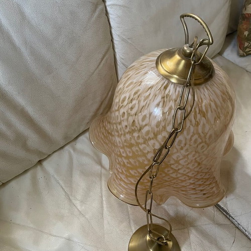 Vintage beige ceiling light made of hand-blown glass alabaster like new