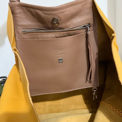 Callista grained leather tote large size used, yellow