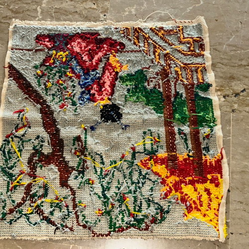 Vintage Handmade Gobelin Embroidery (50x55 cm) – Geisha & Pagoda