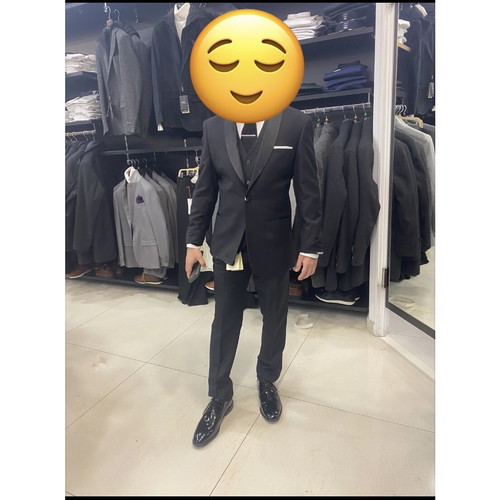 Classic Line Men's Wedding Suit with Satin Lapel and Formal Design new, black