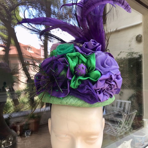 Fascinator hat new, handmade with silk fabrics and feathers