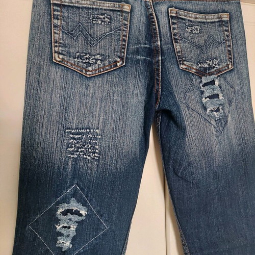 Γυναικείο Blue Jean παντελόνι σαν καινούργιο, μπλε με σκισίματα και στρας