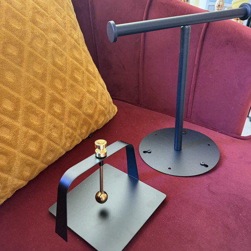 Metal kitchen napkin holder and towel stand set like new, black matte with gold details