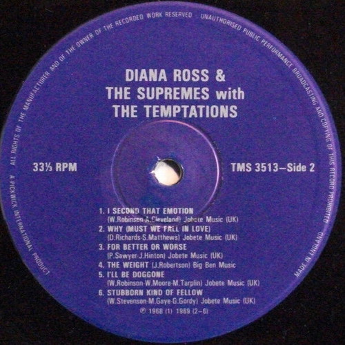 Diana Ross & The Supremes With The Temptations vinyl record used, R&B / Soul