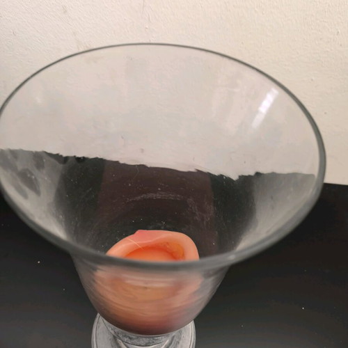 Candlestick used with wooden base and large glass cover