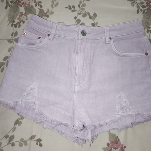 Bershka lilac denim shorts size S like new with frayed hem