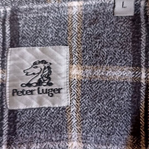 Men's shirt plaid gray white size L like new Peter Luger