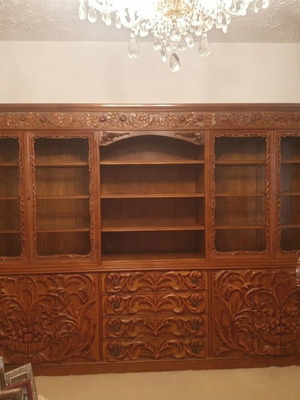 Handmade buffet used, solid wood with ornate carving