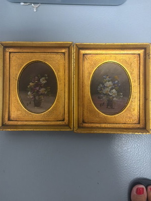 Oil paintings with old frames, small floral wall art, used