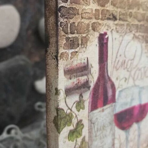 Handmade Vintage Decoupage Wooden Cutting Board Wall Decor "Vino Rosso"