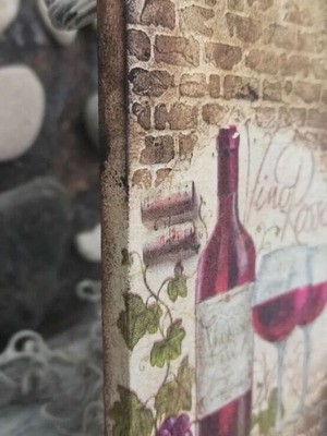 Handmade Vintage Decoupage Wooden Cutting Board Wall Decor "Vino Rosso"