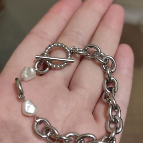 Chain bracelet silver stainless steel with two pearls like new