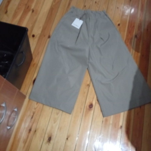 Wide Leg Beige Pants One Size, Gabardine Fabric, Ankle Length with Pockets