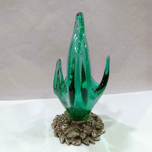 Vintage glass decorative bowl green swan like new