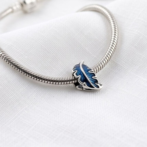 Pandora Feather Charm with Blue Enamel new