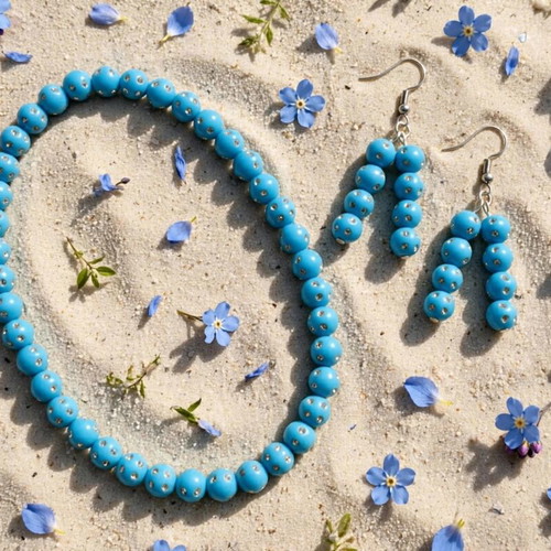 blue summer necklace and earings set