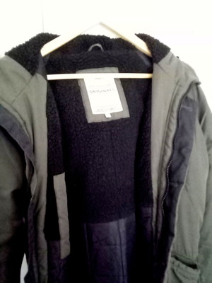 Marks & Spencer khaki jacket with hood and removable fur like new for 14-15 years