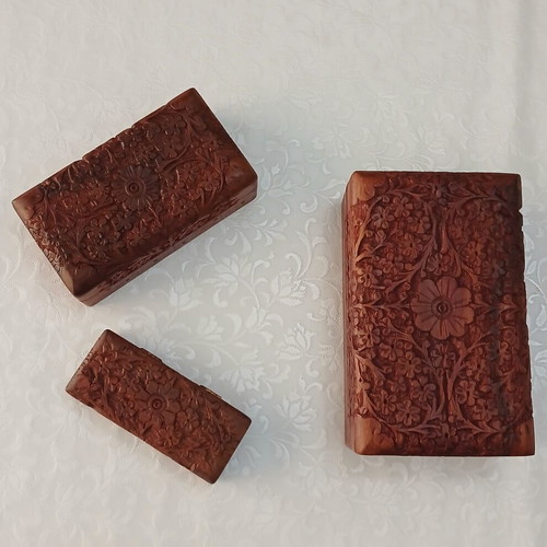 Set of 3 handmade woodcarved boxes from rosewood with velvet lining