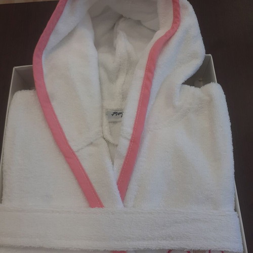 Children's bathrobe RYTHMOS new, hooded, white with pink trim