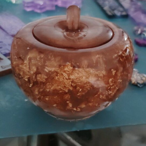 Storage jar apple-shaped with gold leaves new