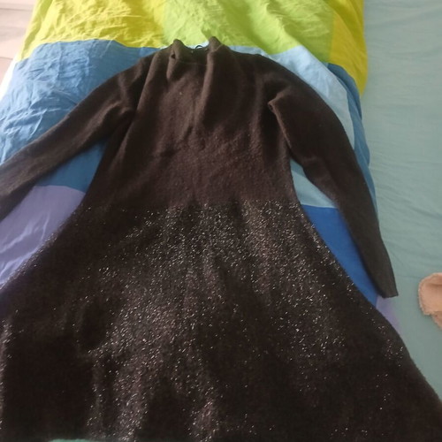 Sisley black wool dress like new, A-line, slightly shiny