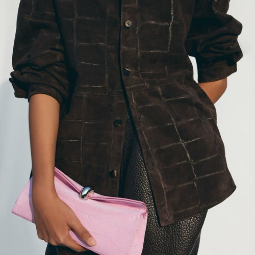 Jacquemus The Valerie clutch bag, pink and gold leather