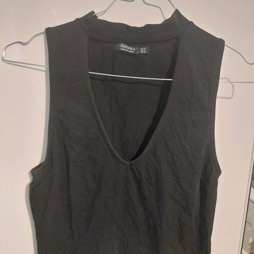 Bershka sleeveless shirt used, black, size M
