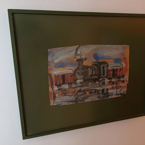 Tempera 1982 Stelios Mavromatis with frame and passepartout