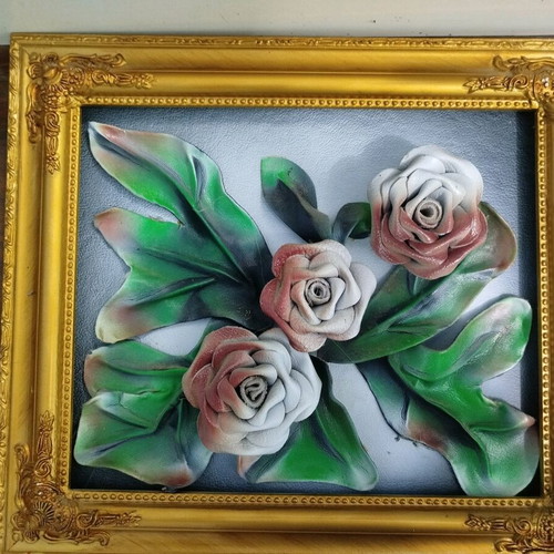 Frame with leather handmade flowers and fade-resistant colors new