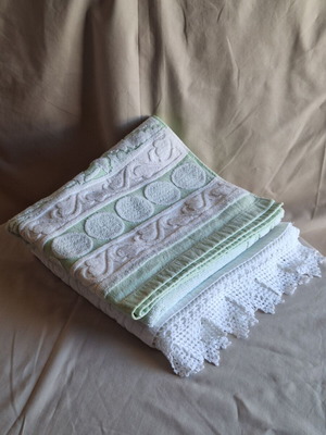 Vintage cotton towel set 2 pieces with handmade lace
