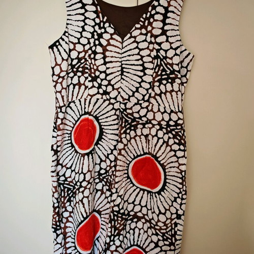 Morgan linen dress like new, size M, unique red-brown print