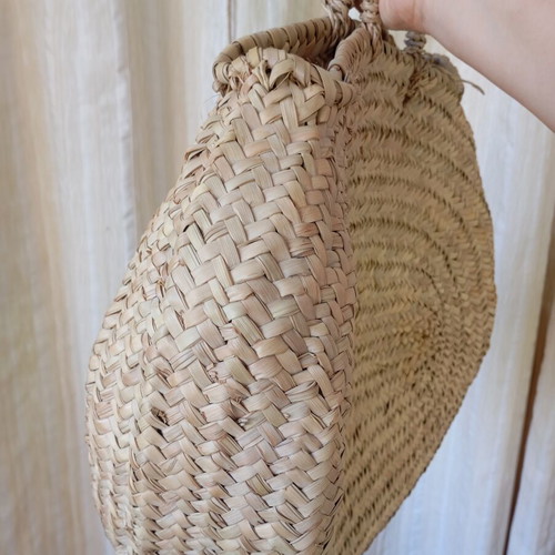 Straw beach bag round type, like new, beige, handmade from Morocco