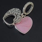 Pandora charm with two hearts, new, pink and silver
