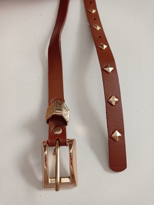 Women's thin brown belt with gold details used, size 108