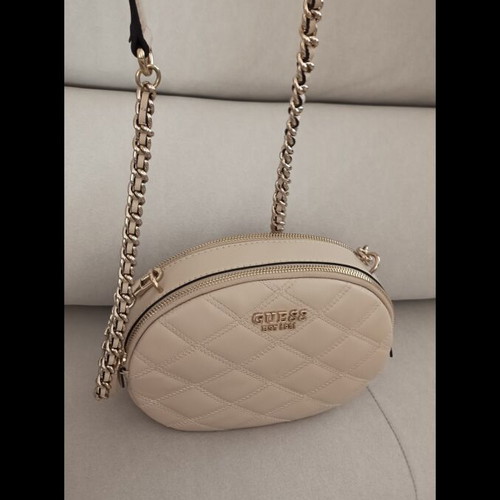 Guess crossbody bag with chain, beige and gold
