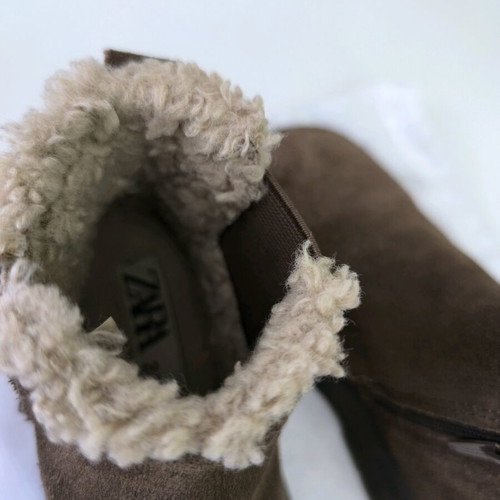 ZARA Leather Kids Boots Like New No. 24 Brown with Fur